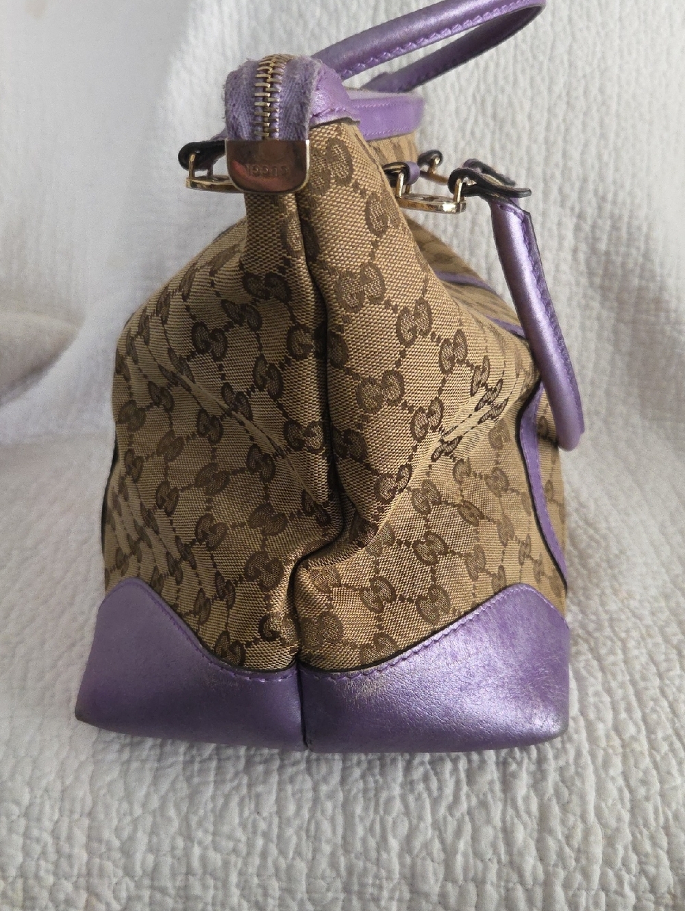 Gucci Brown GG Canvas Tote with Purple Leather Accents - Picture 7 of 11